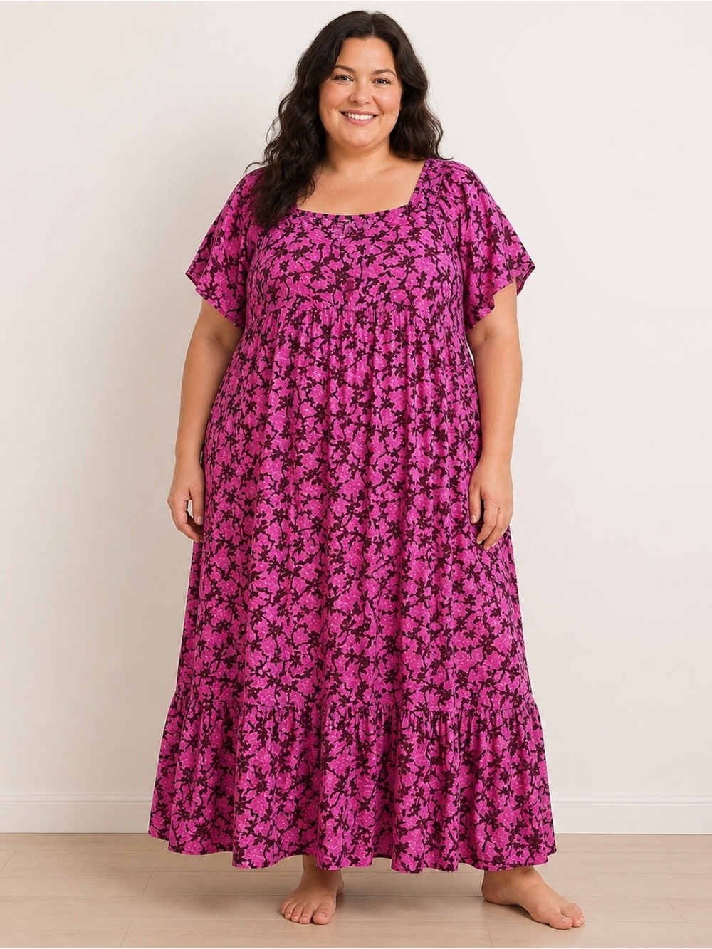 Plus Size 4XL Pink Floral Flowy Maxi Dress